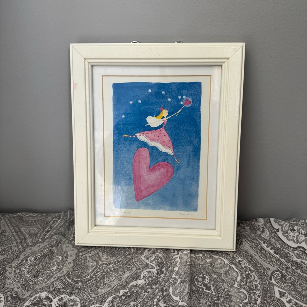 Felicity Wishes by Emma Thomson Whimsical Pink and Blue Art Print in Cream Frame